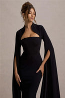the MERLOT - Cape Long Sleeve Sexy Midi Dress for Women Autumn/Winter New Square Collar Back Slit Bodycon Club Party Long Dress