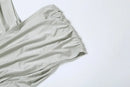 the SATIN SAND - Women Ruched Diagonal Collar Shorts Sleeve Waistless Slits Street Trend Elegant Long Bodycon Dress