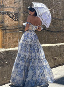 the DAMSEL - Spring/Summer New European and American Off Shoulder Women's Fashion Organza Fairy Long Dress Elegant Evening Dress