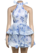 the DIXIE PIXIE - Halter Lace Up Sweet Women Mini Dress, Sexy Backless Ruffle Stacked A-Line Bodycon Female Fashion Princess Party Dress