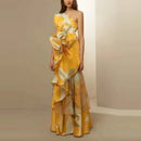the LEMON DROP - New Party Floral Print Dress Ladies Elegant Diagonal Collar Long Dress Hollow Off Shoulder High Waist Banquet Dress