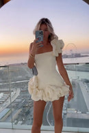 the SPICY SENORITA - Summer Fashion New Elegant Party Evening Dress for Women, Flower Sleeveless Off-Shoulder Sexy Pleated Rose Dress
