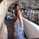 the RUFFLE MY FEATHERS - Women Summer Strapless Fashion Organza Fairy Long Elegant Evening Dress, Ruffles High Waist Loose Maxi Dress