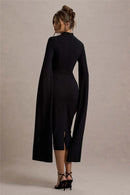 the MERLOT - Cape Long Sleeve Sexy Midi Dress for Women Autumn/Winter New Square Collar Back Slit Bodycon Club Party Long Dress