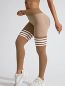 the GREYSTONE - Women Seamless Stripe Yoga Leggings Sexy High Waist Tummy Control Scrunch Butt Lifting GYM Workout Pants Outdoors Sports Fitness