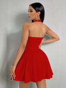 the DONNA - Solid Color Sleeveless Low-Cut Mini Dress