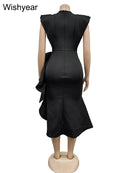 the SUNDAY BEST - Sexy Flare Short Sleeve High Side Split Ruffles Bodycon Midi Dress, Elegant Women Autumn Evening Wedding Party/Birthday Dress