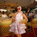 the FRENCH GIRL - Chic Floral Printed Mini Dress Backless Sleeveless Hem Stacking Dresses Sweet A-Line Party Club Clothing