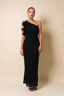 the CASCADE - Shoulder Floral Mesh Ruched Sexy Maxi Dress for Women, Gown Oblique Shoulder Sleeveless Backless Bodycon Long Dress