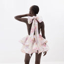 the FRENCH GIRL - Chic Floral Printed Mini Dress Backless Sleeveless Hem Stacking Dresses Sweet A-Line Party Club Clothing