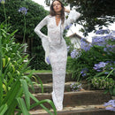 the LACE LUNCH DATE - Lace Transparent Sexy Hollow Out Maxi Dress, Elegant Outfits Women Flare Sleeve V-Neck Party/Club Dresses