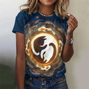 the MOON CAT - Cartoon Night Cat Pattern 3D Printed Loose O-Neck Short Sleeves T-Shirts for Women