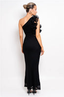 the CASCADE - Shoulder Floral Mesh Ruched Sexy Maxi Dress for Women, Gown Oblique Shoulder Sleeveless Backless Bodycon Long Dress