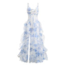 the FLOWER GIRL - Colorful Floral Printing Beach Long Dresses, Summer Chic Spaghetti Straps Backless Princess Fairy Maxi Dress