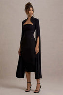 the MERLOT - Cape Long Sleeve Sexy Midi Dress for Women Autumn/Winter New Square Collar Back Slit Bodycon Club Party Long Dress