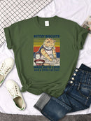 the KITTZY BISCUITS - Cats Cooking Cartoon Printing Short Sleeve Breathable T-Shirts for Women