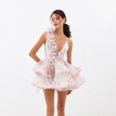 the FRENCH GIRL - Chic Floral Printed Mini Dress Backless Sleeveless Hem Stacking Dresses Sweet A-Line Party Club Clothing