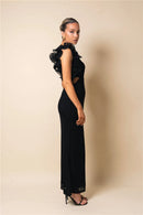 the CASCADE - Shoulder Floral Mesh Ruched Sexy Maxi Dress for Women, Gown Oblique Shoulder Sleeveless Backless Bodycon Long Dress