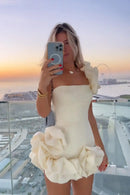 the SPICY SENORITA - Summer Fashion New Elegant Party Evening Dress for Women, Flower Sleeveless Off-Shoulder Sexy Pleated Rose Dress