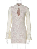 the MIRANDA - Elegant Lace Hollow Out Long Sleeve Sexy Bodycon Mini Dress