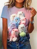 the PRETTY KITTY - Cartoon Animal Cat 3D Print Casual Short Sleeve O-Neck T-Shirts for Women