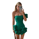 the SPICY SENORITA - Summer Fashion New Elegant Party Evening Dress for Women, Flower Sleeveless Off-Shoulder Sexy Pleated Rose Dress