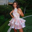 the FRENCH GIRL - Chic Floral Printed Mini Dress Backless Sleeveless Hem Stacking Dresses Sweet A-Line Party Club Clothing