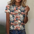 the CAT CROWD - 3D Printed Animal Cute Cat Pattern Short Sleeves Loose Crew Neck Oversized T-Shirts for Women