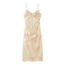 the PRETTY N PINK - Women's Clothing Sleeveless Wave-Edge Sling Dress V-Neck Sexy Ruffles High Waist Colorful Dress