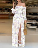 the HOPELESS ROMANTIC - Elegant Party Dresses for Women, New Casual Fashion Print Trend Sexy Off Shoulder Strap Split Waist Vacation Dress