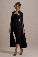 the MERLOT - Cape Long Sleeve Sexy Midi Dress for Women Autumn/Winter New Square Collar Back Slit Bodycon Club Party Long Dress