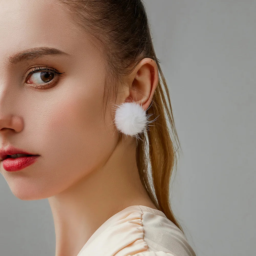 Pink Fur Ball Clip On Earrings main image 0