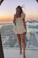 the SPICY SENORITA - Summer Fashion New Elegant Party Evening Dress for Women, Flower Sleeveless Off-Shoulder Sexy Pleated Rose Dress