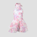 the FRENCH GIRL - Chic Floral Printed Mini Dress Backless Sleeveless Hem Stacking Dresses Sweet A-Line Party Club Clothing
