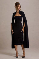 the MERLOT - Cape Long Sleeve Sexy Midi Dress for Women Autumn/Winter New Square Collar Back Slit Bodycon Club Party Long Dress