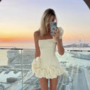 the SPICY SENORITA - Summer Fashion New Elegant Party Evening Dress for Women, Flower Sleeveless Off-Shoulder Sexy Pleated Rose Dress