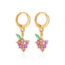 the FRUIT CAKE - Red Zircon Cherry Leaf Stud Earrings Shiny Crystal Fruit Grape Flower Earring Christmas Party Jewelry Gift