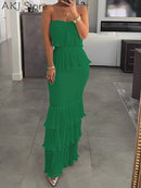 the SIMPLY CHIC - Women Fashion Bandeau Shirred Ruffle Hem Layered Dress