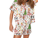 the COWGIRL CHRISTMAS - Silk Christmas Print Pajama Sets Satin Red Green Long Sleeve Shirt Long Pants Sleepwear Loungewear for Xmas Home