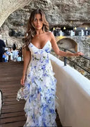 the RUFFLE MY FEATHERS - Women Summer Strapless Fashion Organza Fairy Long Elegant Evening Dress, Ruffles High Waist Loose Maxi Dress