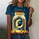 the MOON CAT - Cartoon Night Cat Pattern 3D Printed Loose O-Neck Short Sleeves T-Shirts for Women
