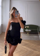 the SPICY SENORITA - Summer Fashion New Elegant Party Evening Dress for Women, Flower Sleeveless Off-Shoulder Sexy Pleated Rose Dress