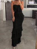 the SIMPLY CHIC - Women Fashion Bandeau Shirred Ruffle Hem Layered Dress