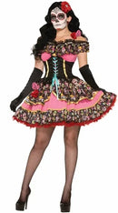 the SUGAR SKULL - Carnival Party Halloween Mexico Day of the Dead Sexy Sugar Skull Flower Fairy Ghost Bride Costume Cosplay Fancy Dress