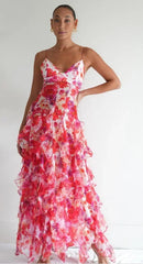 the RUFFLE MY FEATHERS - Women Summer Strapless Fashion Organza Fairy Long Elegant Evening Dress, Ruffles High Waist Loose Maxi Dress