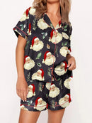 the COWGIRL CHRISTMAS - Silk Christmas Print Pajama Sets Satin Red Green Long Sleeve Shirt Long Pants Sleepwear Loungewear for Xmas Home