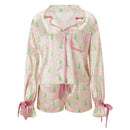 the JOLLY PAJAMAS - Women Christmas Pajama Set Santa/Tree Print Lapel Neck Button Tie Knot Long Sleeve Shirts Tops Shorts 2-Piece Loungewear Outfits