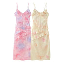 the PRETTY N PINK - Women's Clothing Sleeveless Wave-Edge Sling Dress V-Neck Sexy Ruffles High Waist Colorful Dress