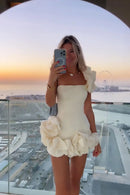 the SPICY SENORITA - Summer Fashion New Elegant Party Evening Dress for Women, Flower Sleeveless Off-Shoulder Sexy Pleated Rose Dress