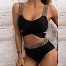 the CHAIN - Women Sexy Gold Patchwork Swimsuit